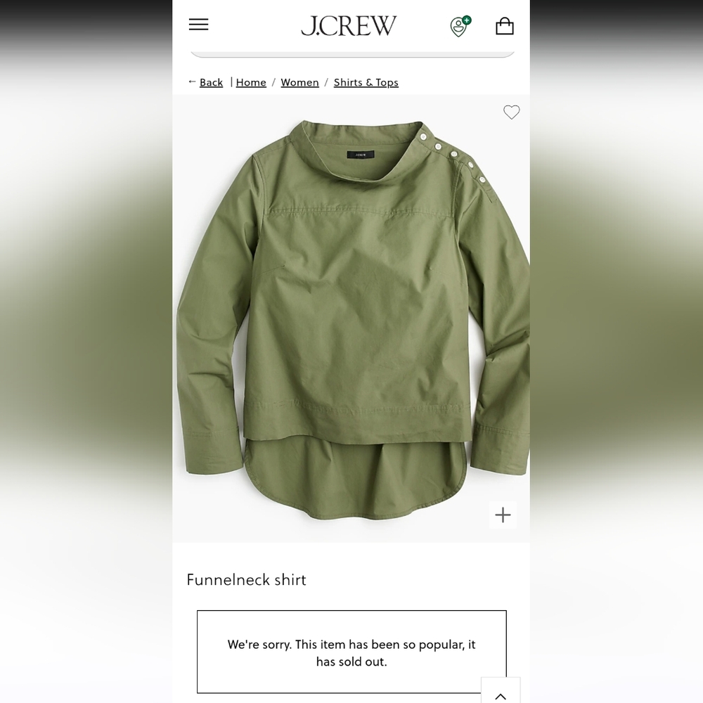 J.Crew olive green funnelneck blouse - size 14